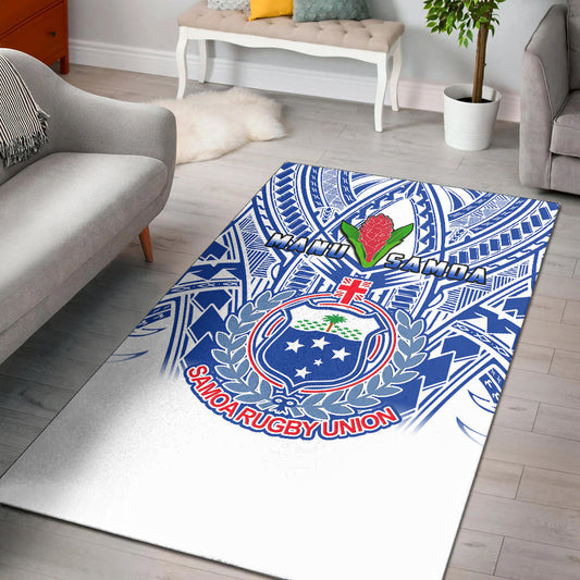 Samoa Rugby Area Rug Manu Samoa 7s Ginger White Polynesian