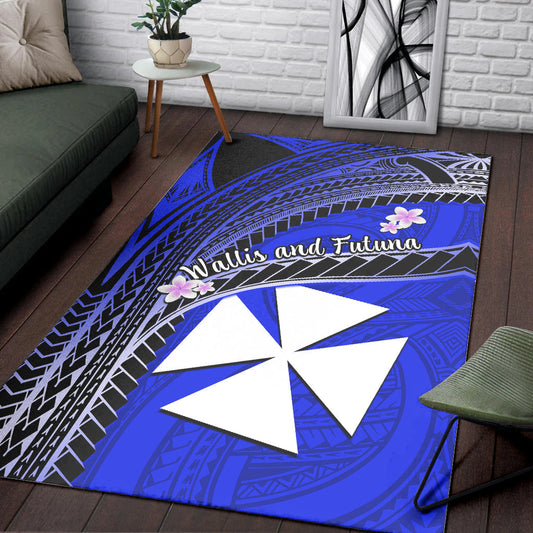 Wallis And Futuna Area Rug Plumeria Flowers With Blue Polynesian Pattern