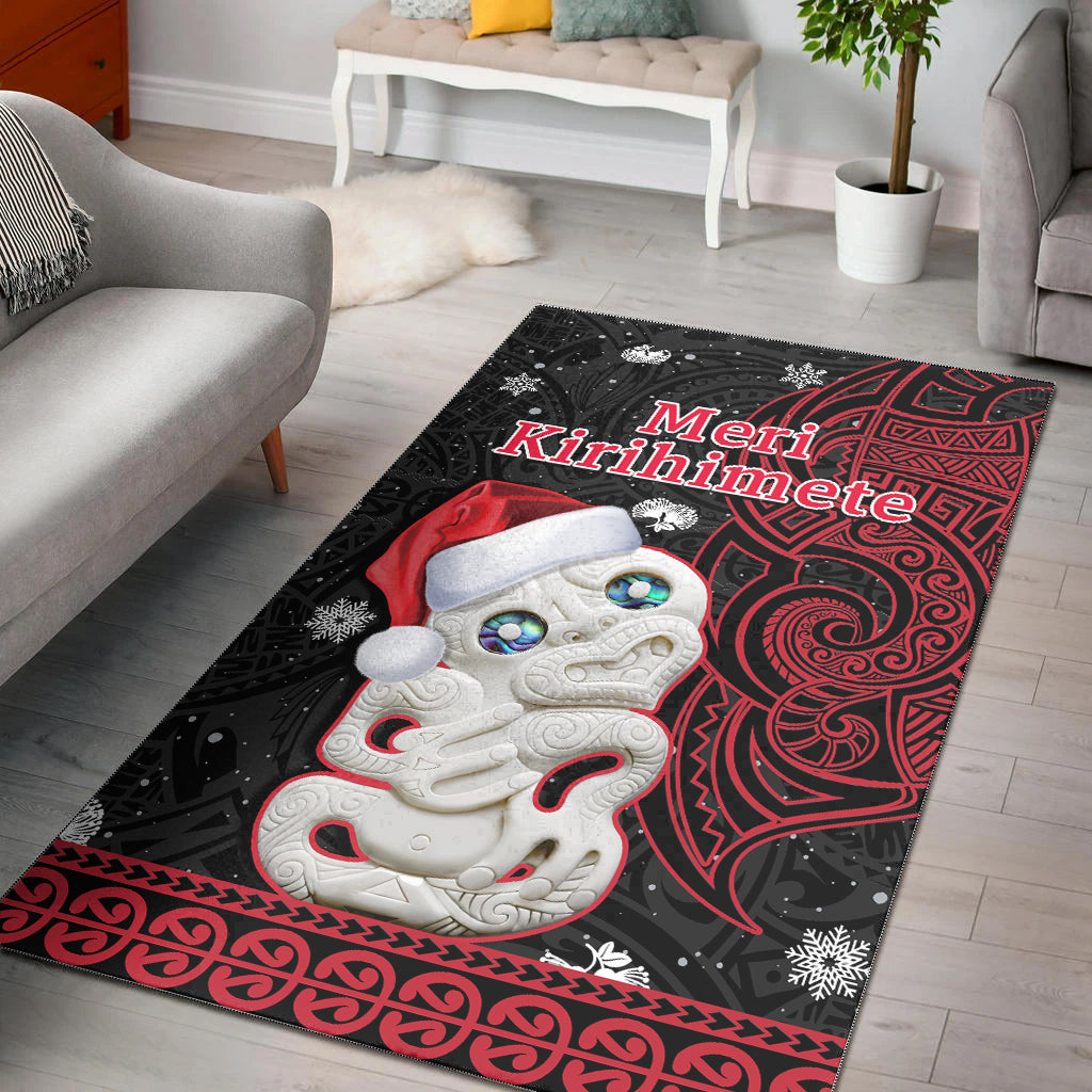 New Zealand Christmas Area Rug Hei Tiki Red Pohutukawa Meri Kirihimete