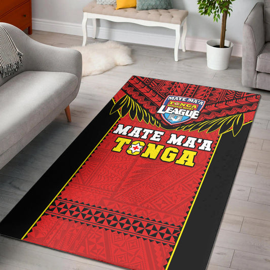 Tonga Rugby Area Rug Mate Maa Tonga Pacific Ngatu Black