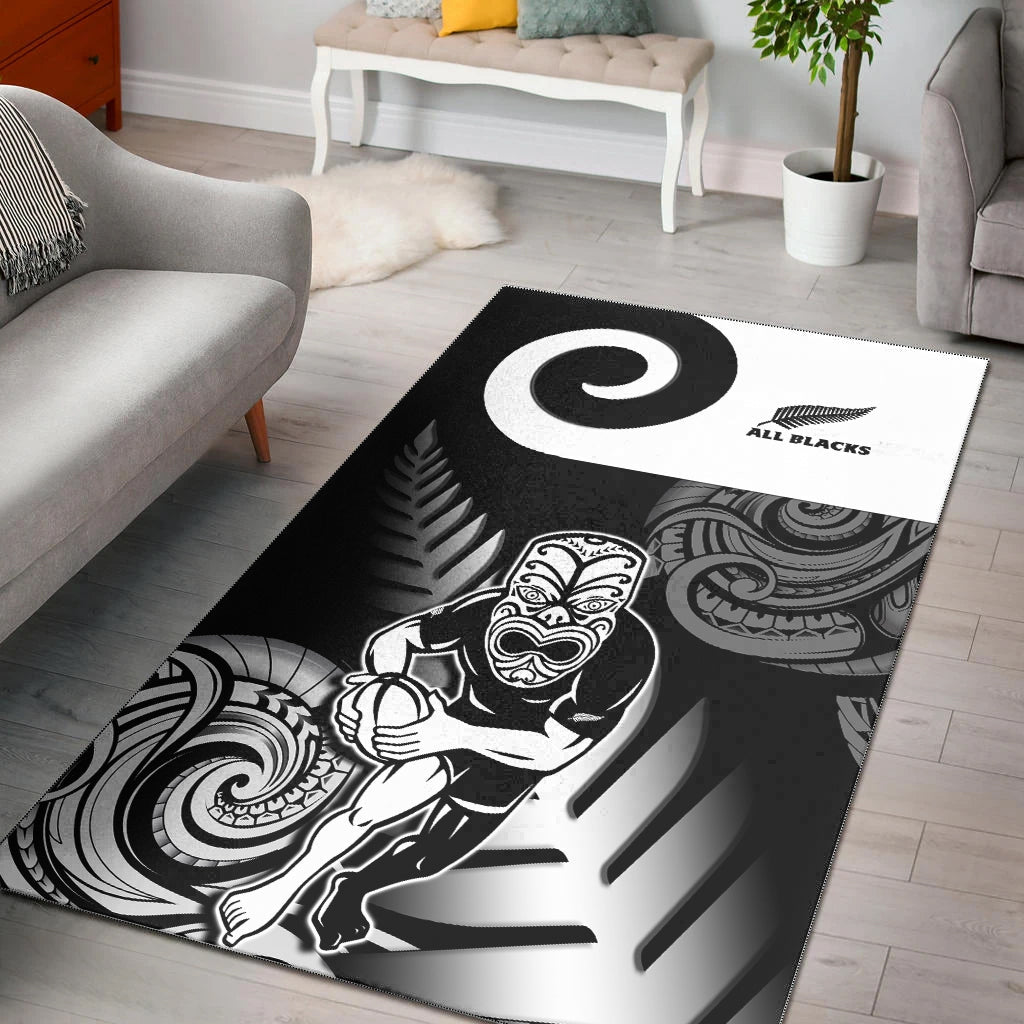 New Zealand Silver Fern Rugby Area Rug All Black Maori Koru