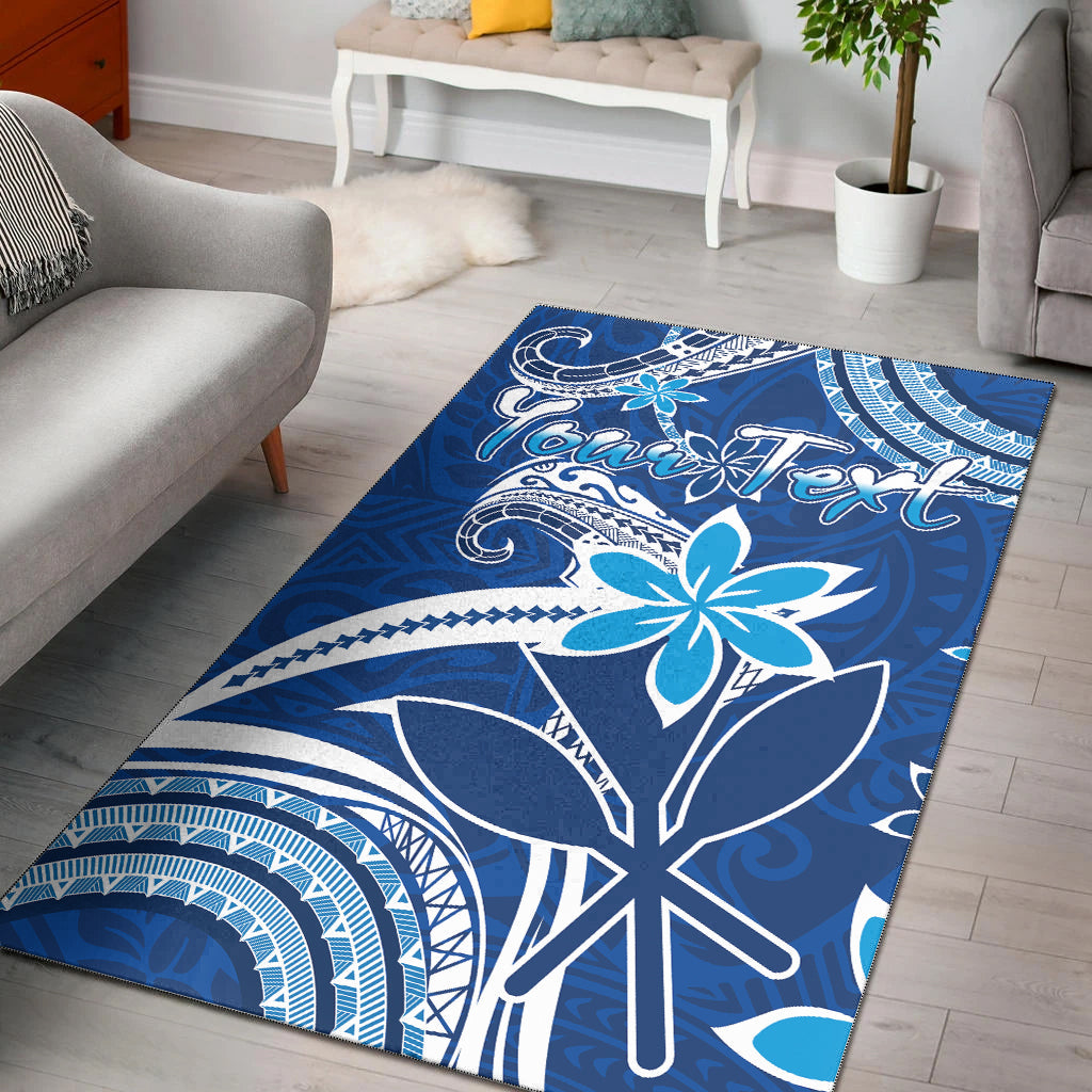 (Custom Personalised) Hawaii Flowers Wave Area Rug Kanaka Maoli Blue Polynesian