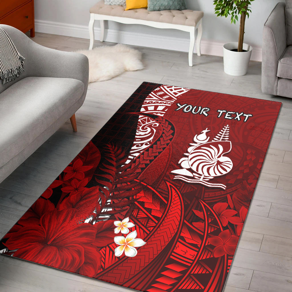 (Custom Personalised) New Caledonia Area Rug Nautilus Red Polynesian Hibiscus