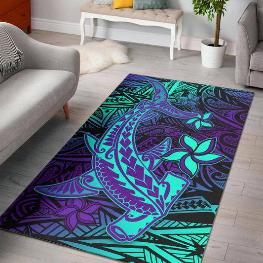 Polynesian Area Rug Purple Paradise Hawaiian Tribal Hammerhead Shark