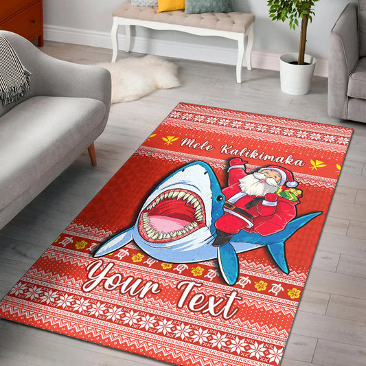 (Custom Personalised) Hawaii Christmas Area Rug Santa Shark Mele Kalikimaka Tribal