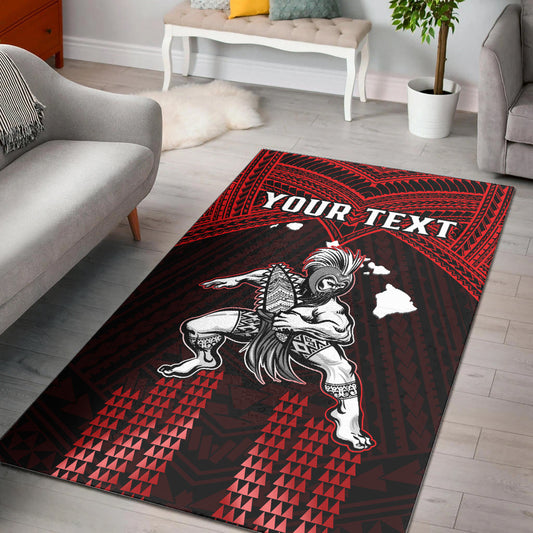 (Custom Personalised) Hawaii Area Rug Hawaiian Warrior With Weapon Polynesian Ver.05