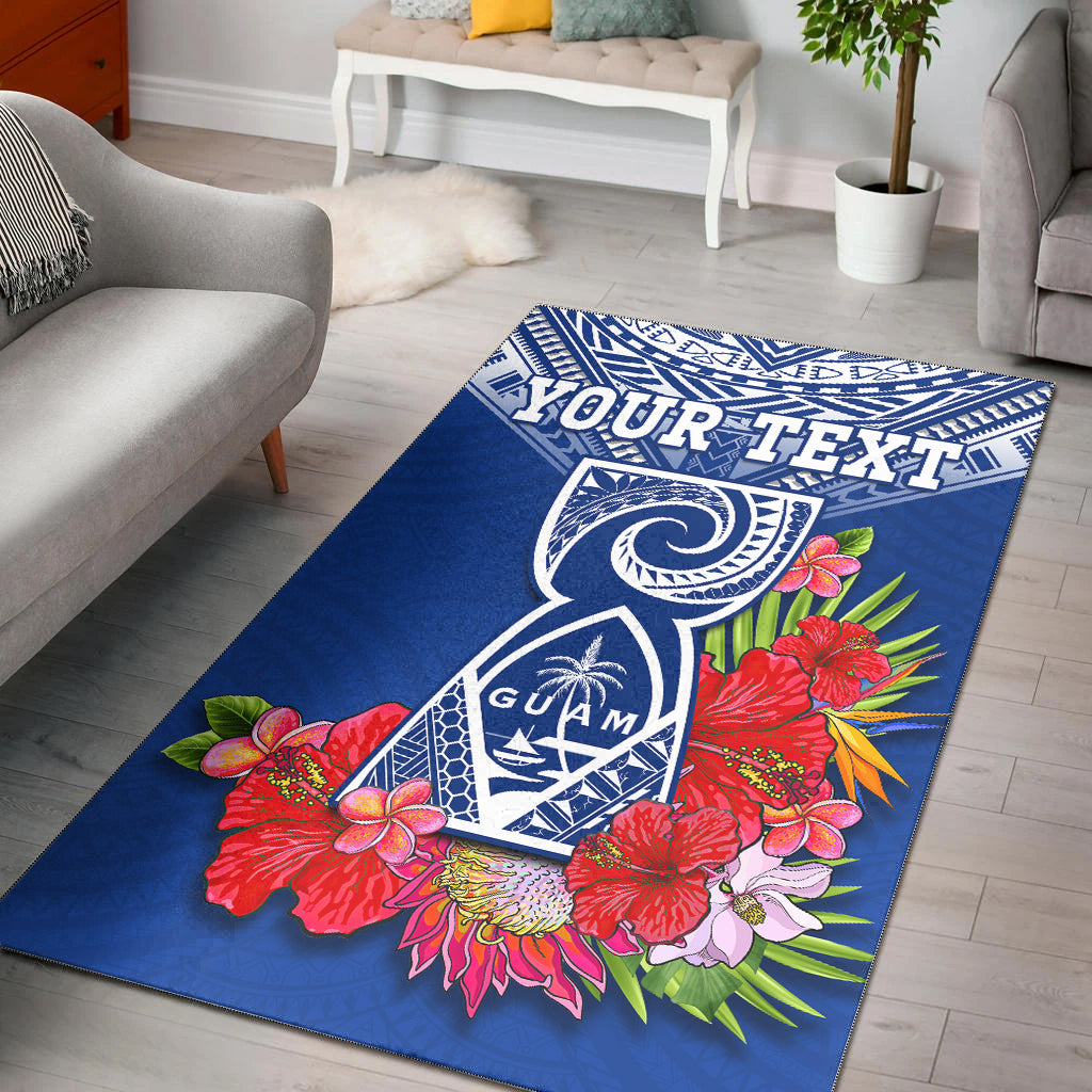 (Custom Personalised) Guam Chamorro Area Rug Guaman Latte Stone Tropical Flowers Blue Version