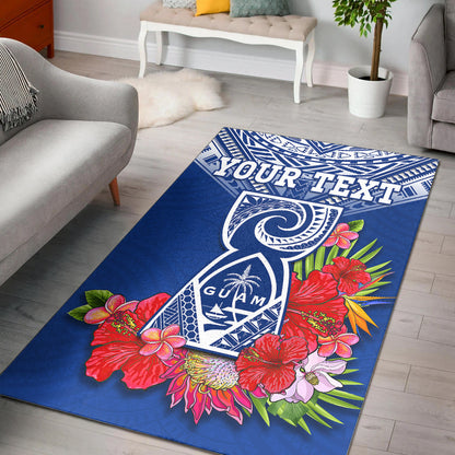 (Custom Personalised) Guam Chamorro Area Rug Guaman Latte Stone Tropical Flowers Blue Version