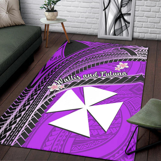 Wallis And Futuna Area Rug Plumeria Flowers With Purple Polynesian Pattern