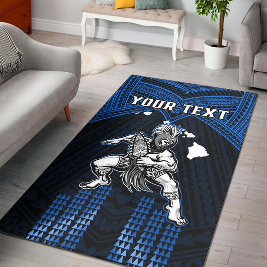 (Custom Personalised) Hawaii Area Rug Hawaiian Warrior With Weapon Polynesian Ver.06