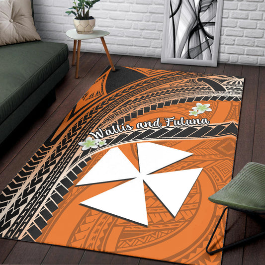 Wallis And Futuna Area Rug Plumeria Flowers With Orange Polynesian Pattern