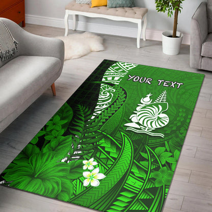 (Custom Personalised) New Caledonia Area Rug Nautilus Green Polynesian Hibiscus