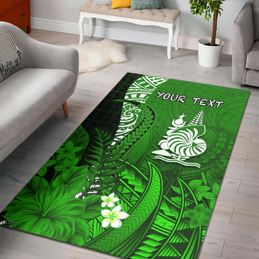 (Custom Personalised) New Caledonia Area Rug Nautilus Green Polynesian Hibiscus