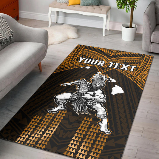 (Custom Personalised) Hawaii Area Rug Hawaiian Warrior With Weapon Polynesian Ver.07