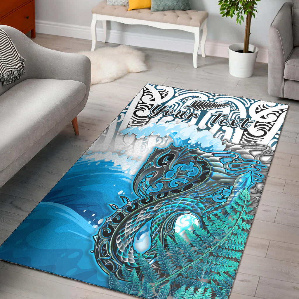 (Custom Personalised) Manaia Maori Area Rug Fern Aotearoa Blue Waves