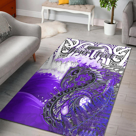 (Custom Personalised) Manaia Maori Area Rug Fern Aotearoa Purple Waves
