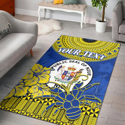 (Custom Personalised) Niue Hiapo Area Rug Rock of Polynesia Tapa Niuean Crab Happy Day
