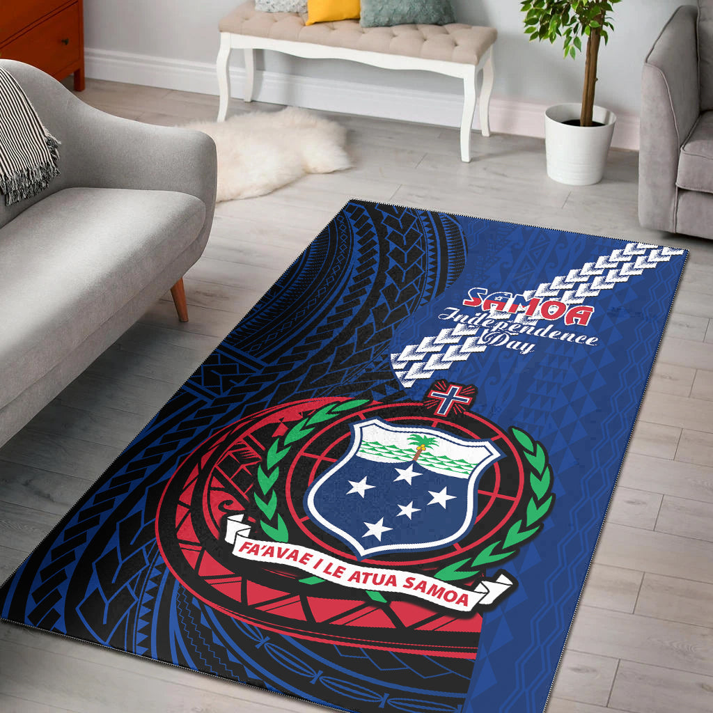 Samoa Area Rug Happy Independence Day Samoan Blue Pattern