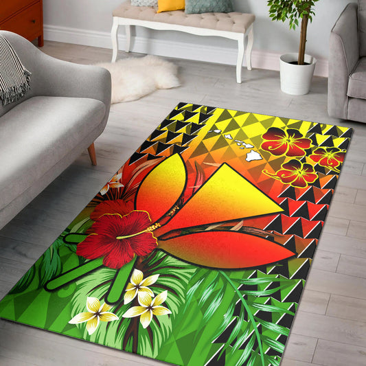 Hawaii Flowers Area Rug Color Tribal Pattern Hawaiian