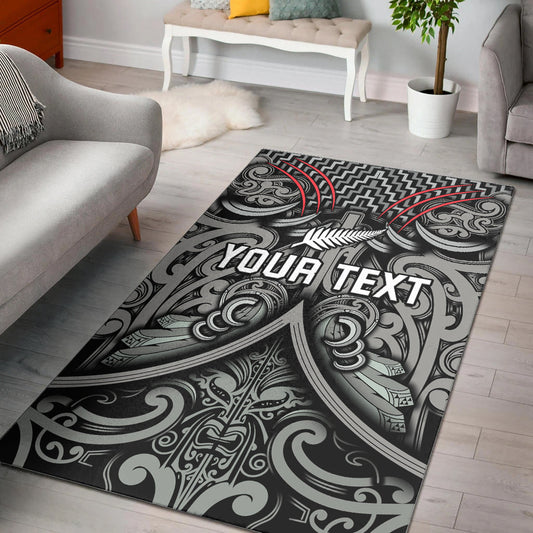 (Custom Personalised) New Zealand Silver Fern Rugby Area Rug All Black NZ Maori Pattern