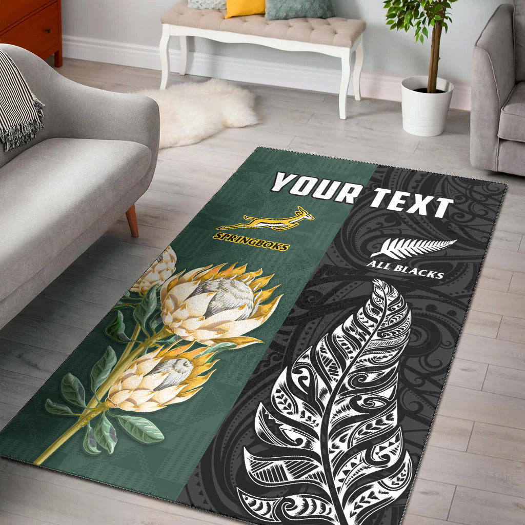 (Custom Personalised) South Africa Protea and New Zealand Fern Area Rug Rugby Go Springboks vs All Black