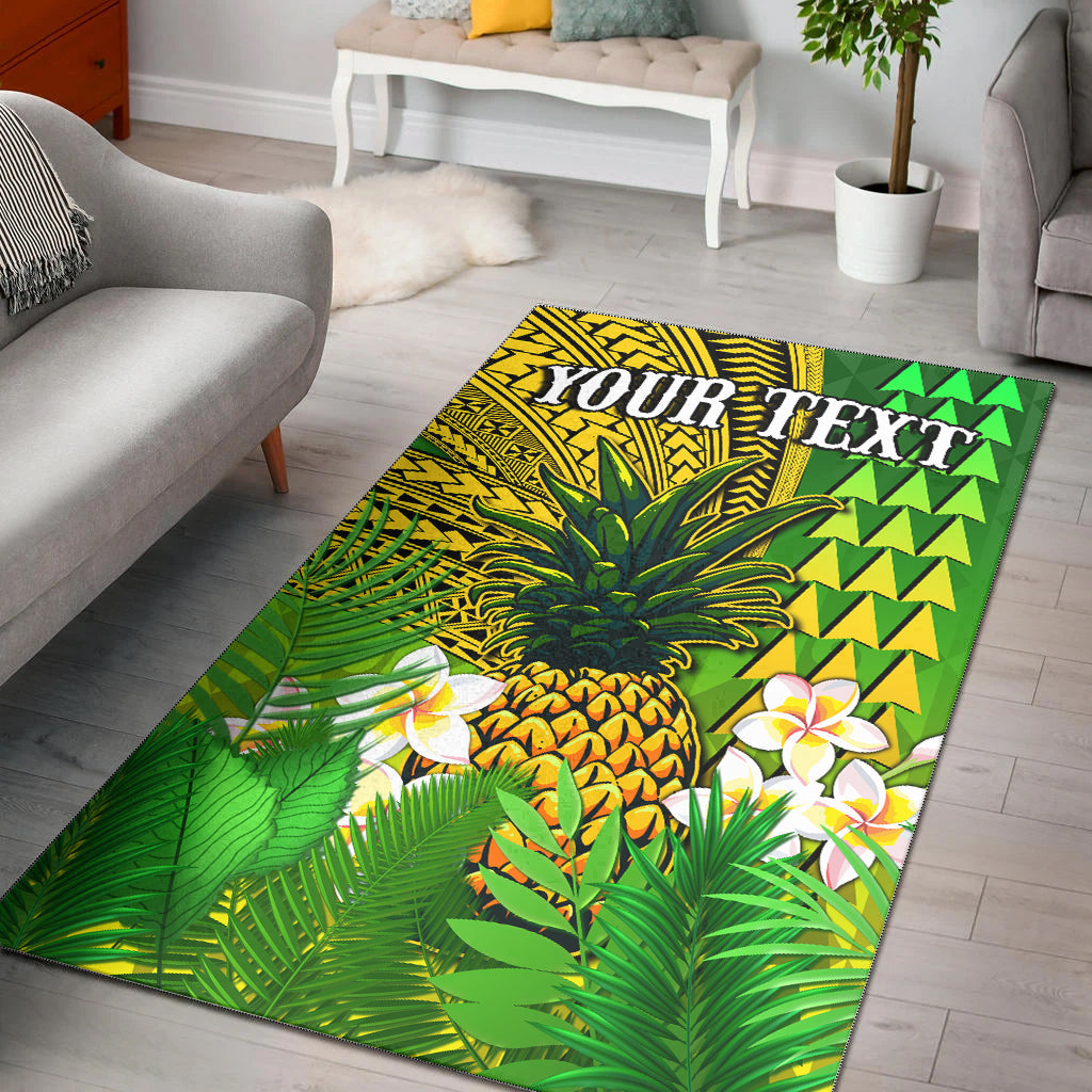 (Custom Personalised) Hawaii Pineapple Area Rug Plumeria Frangipani Mix Tribal Pattern