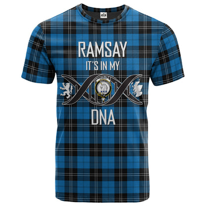 Printivon Ramsay Blue Ancient Clan DNA In Me Tartan Crest T Shirt