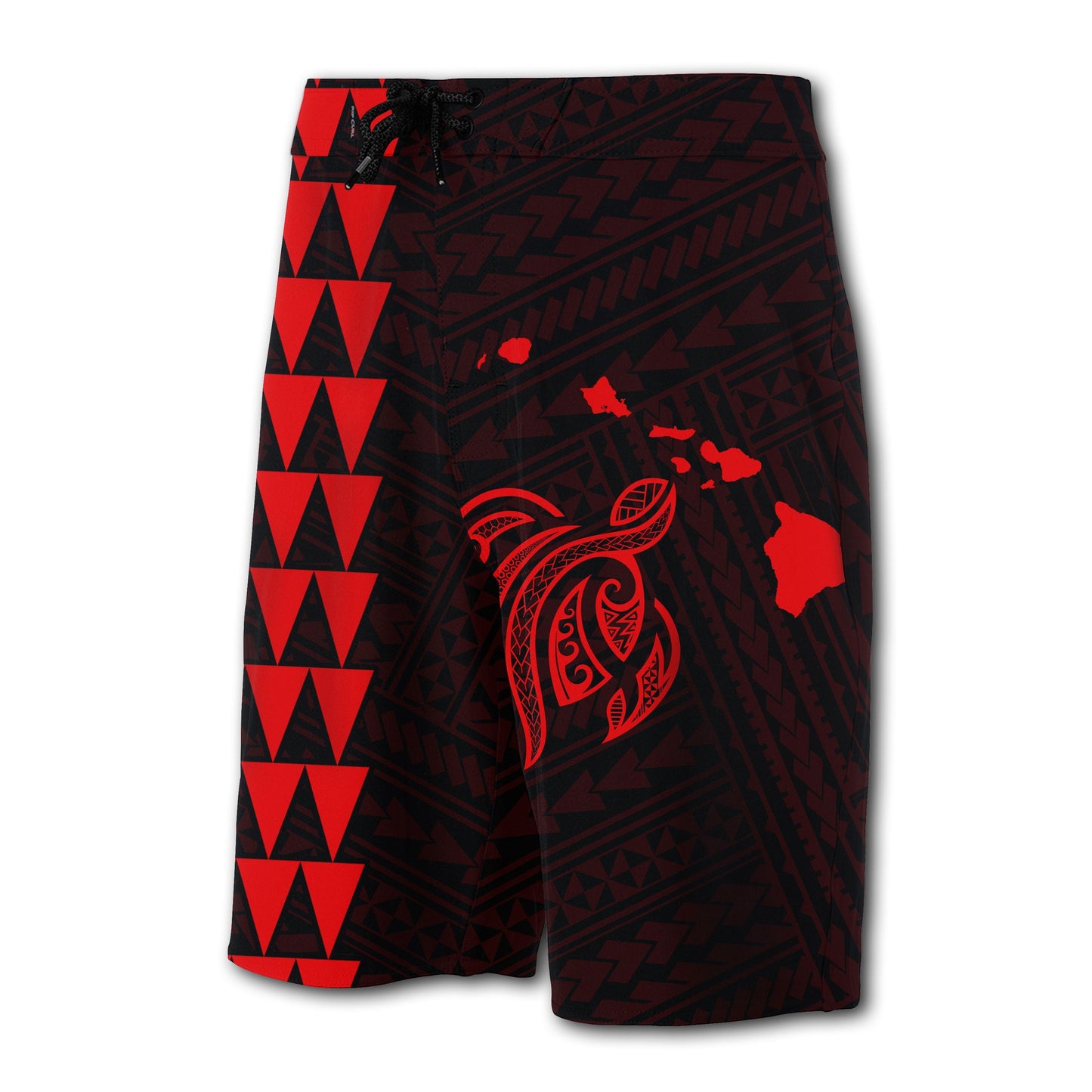Hawaii Kakau Polynesian Turtle Map Board Shorts - Red