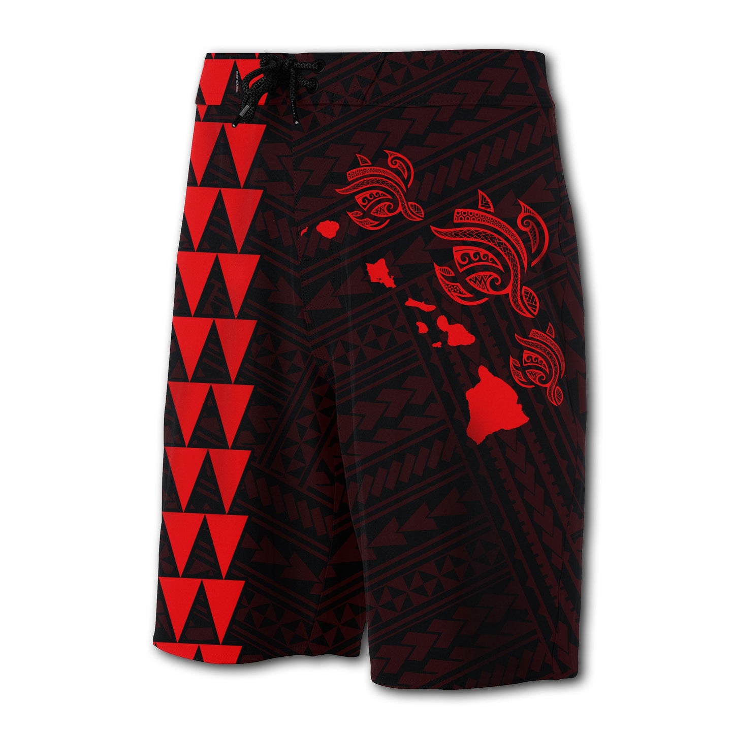 Hawaii Kakau Polynesian Three Turtles Map Board Shorts - Red