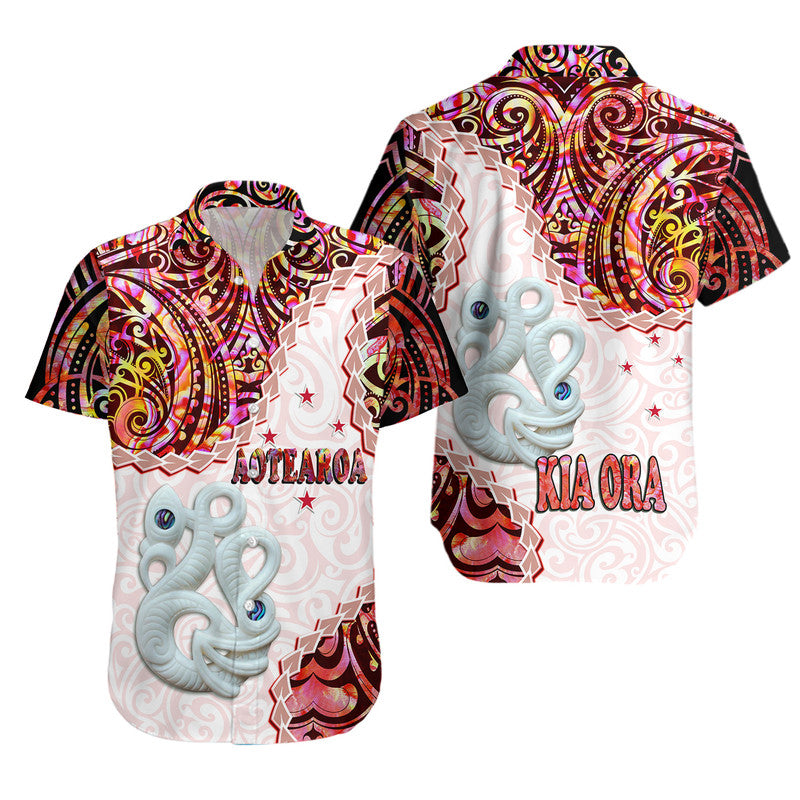 New Zealand Maori Hawaiian Shirt Aotearoa Manaia Red Paua Shell - Kia Ora