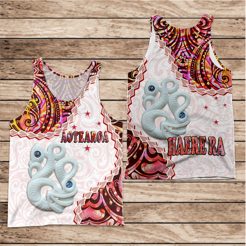 New Zealand Maori Men Tank Top Aotearoa Manaia Red Paua Shell Heare Ra