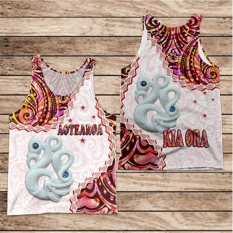 New Zealand Maori Men Tank Top Aotearoa Manaia Red Paua Shell Kia Ora