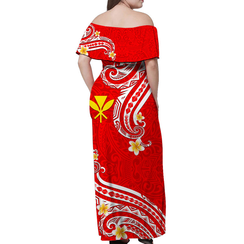Hawaii Women Off Shoulder Long Dress Red Polynesian Line Style