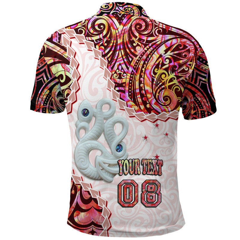 Custom Personalised New Zealand Maori Polo Shirt Aotearoa Manaia Red Paua Shell
