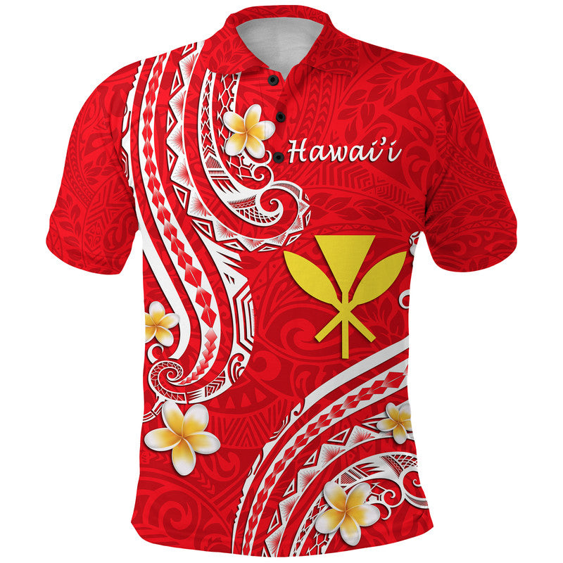 Hawaii Polo Shirt Red Polynesian Line Style