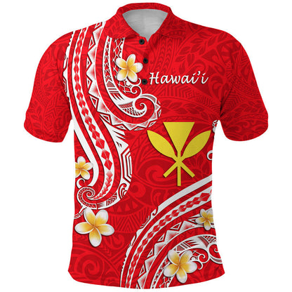 Hawaii Polo Shirt Red Polynesian Line Style