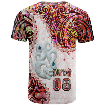 Custom Personalised New Zealand Maori T Shirt Aotearoa Manaia Red Paua Shell