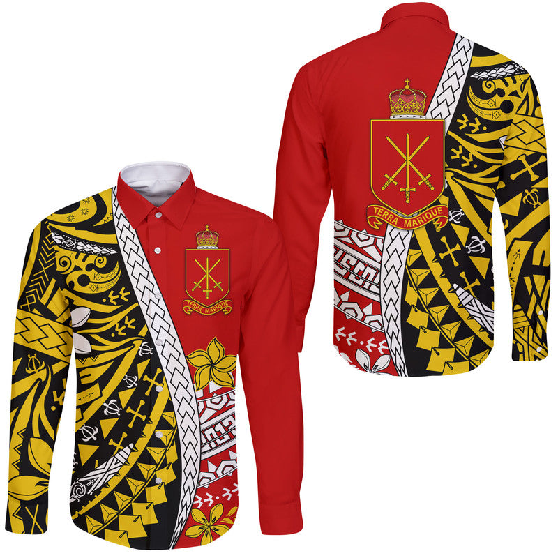 Tonga Terra Marique Hawaii Long Sleeve Button Shirt Red Polynesian Minimalist Style