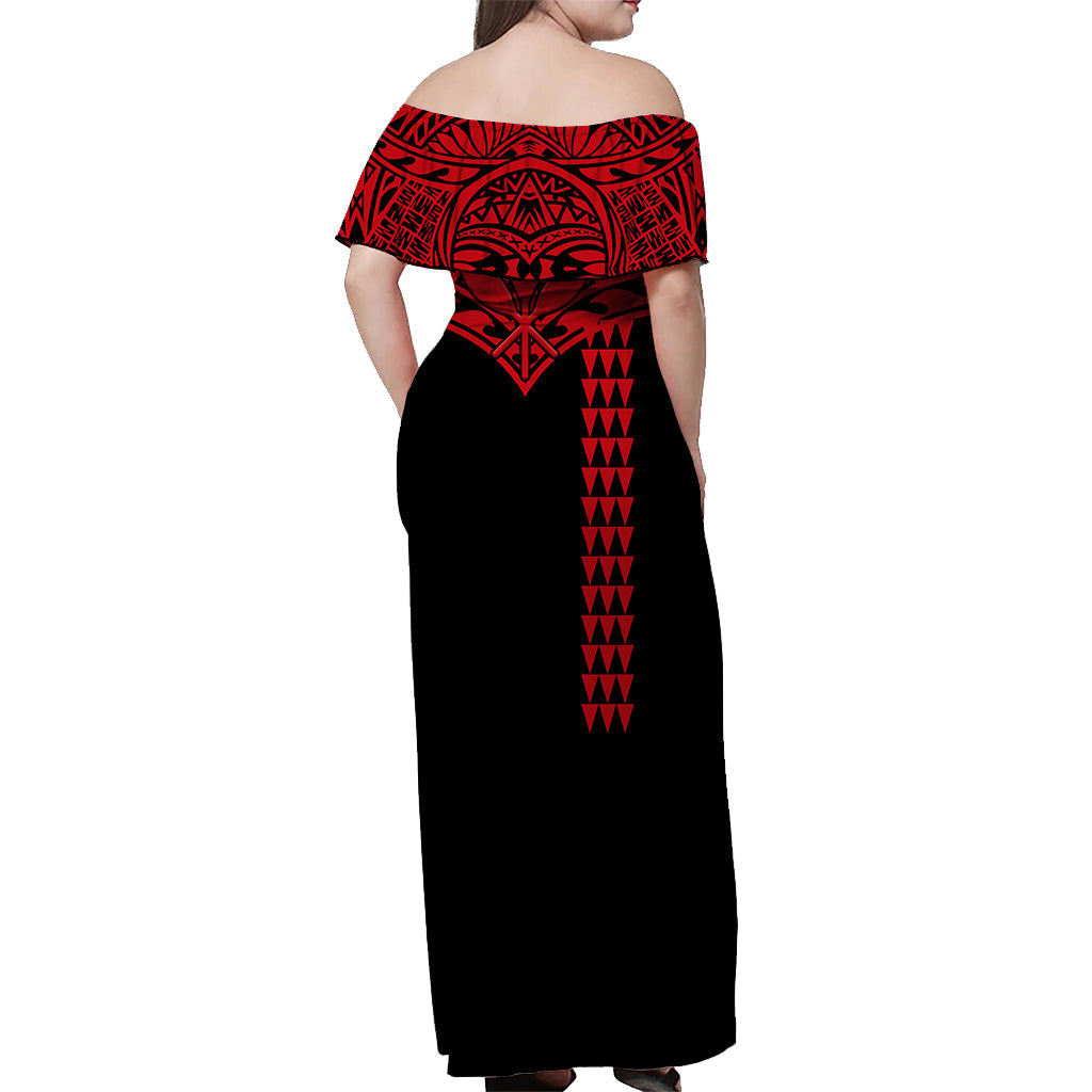 Hawaii Polynesian Tribal Off Shoulder Dress Red