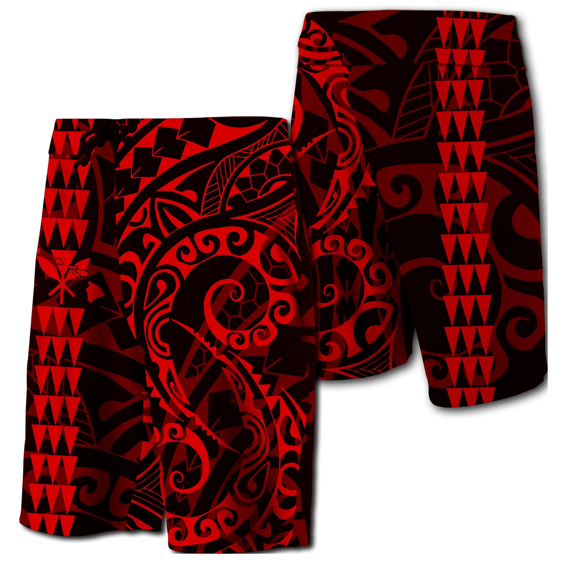 Hawaii Kakau Polynesian Kanaka Board Shorts - Red - Snapy Style