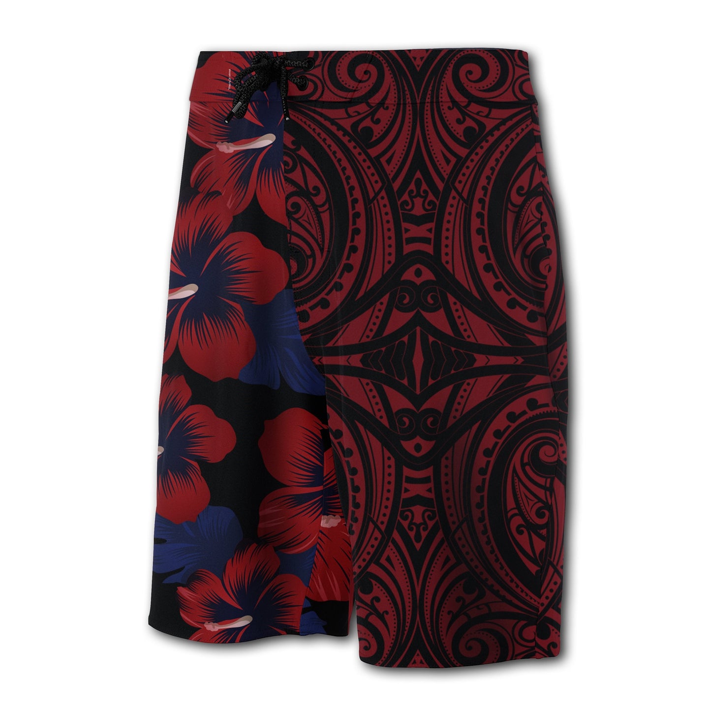 Hawaii Hibiscus Flowers Polynesian Board Shorts - Red - Haka Style