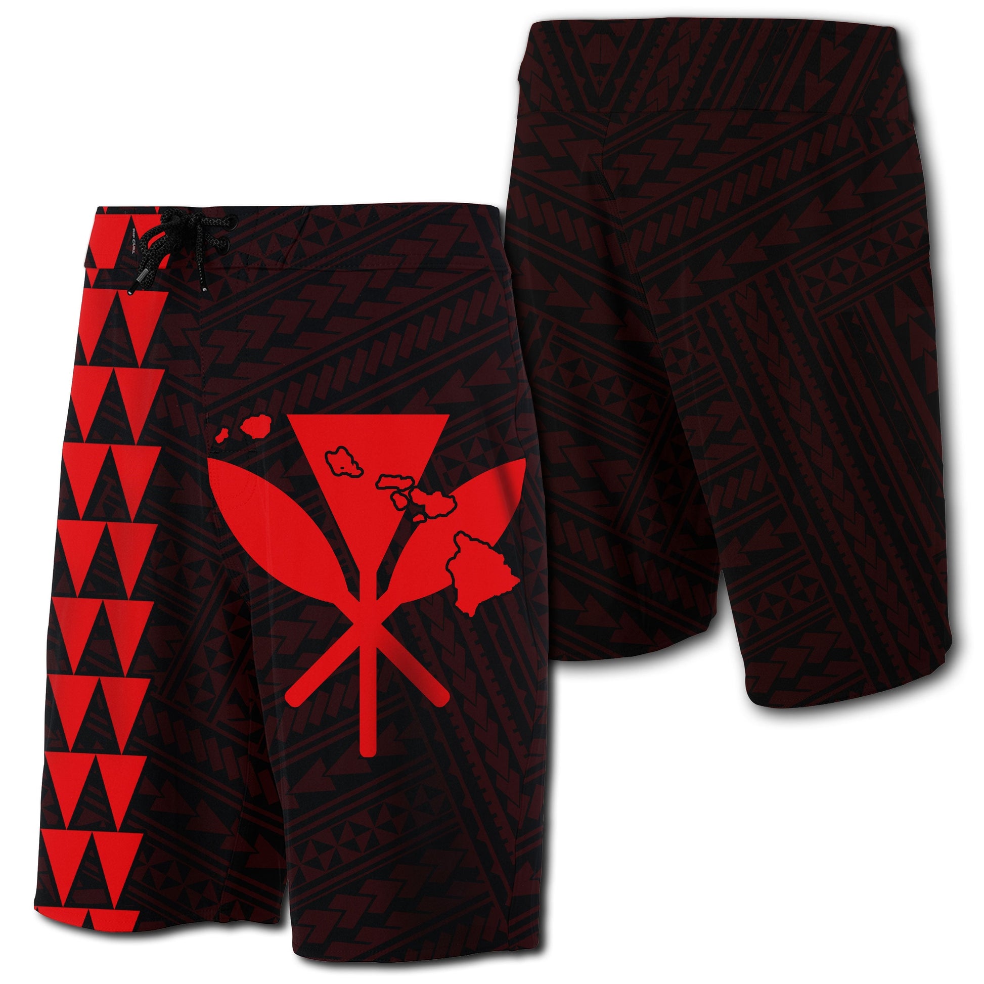 Hawaii Kakau Polynesian Kanaka Map Board Shorts - Red