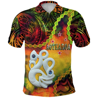 New Zealand Maori Polo Shirt Aotearoa Manaia Reggae Paua Shell - Heare Ra
