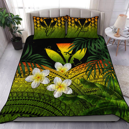 (Custom) Kanaka Maoli (Hawaiian) Quilt Bed Set, Polynesian Plumeria Banana Leaves Reggae Personal Signature