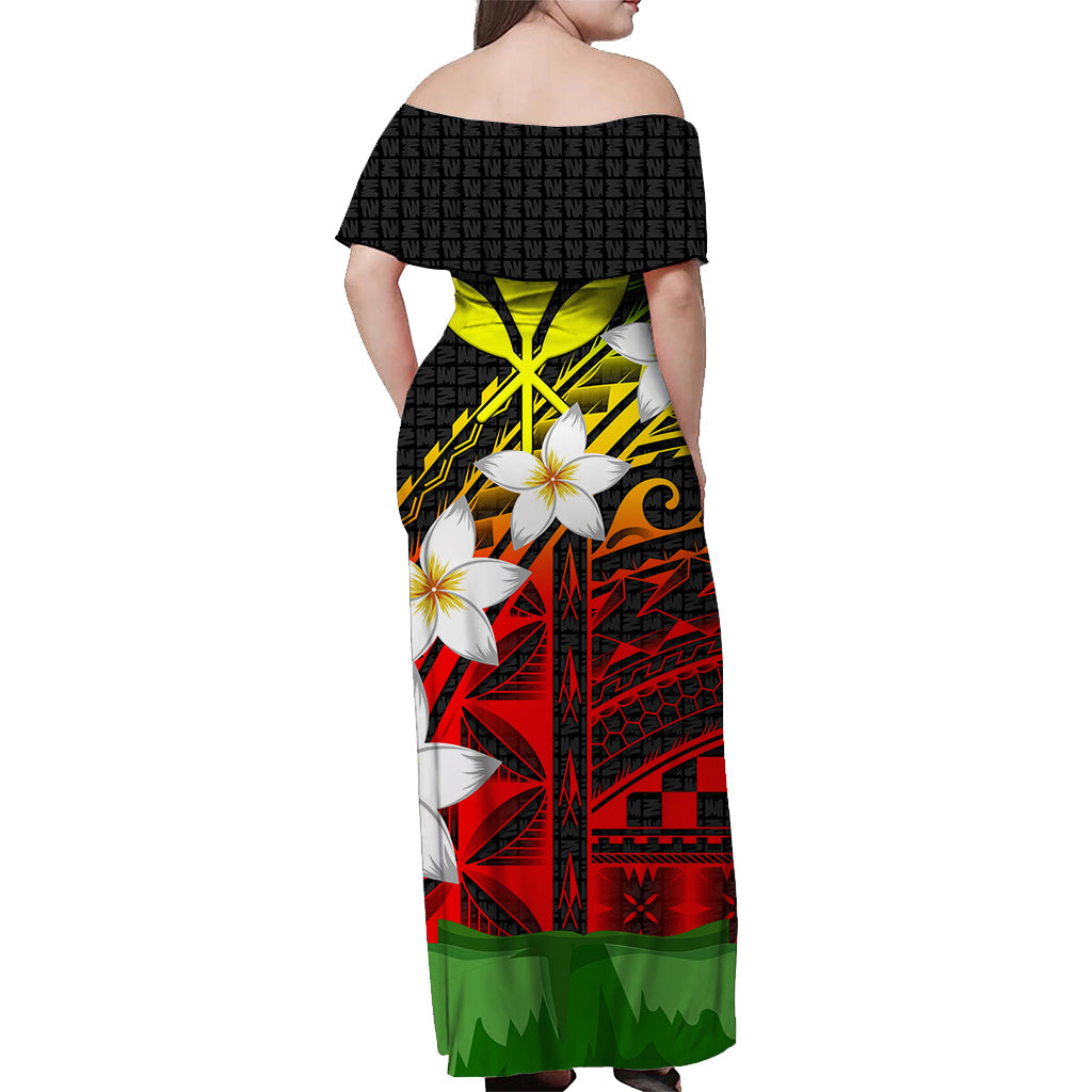 Hawaii Off Shoulder Dress Banana Leaf With Plumeria Flowers Reggae