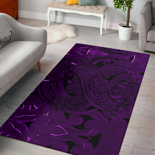 New Zealand Area Rug, Maori Gods Tumatauenga (God Of War) Purple