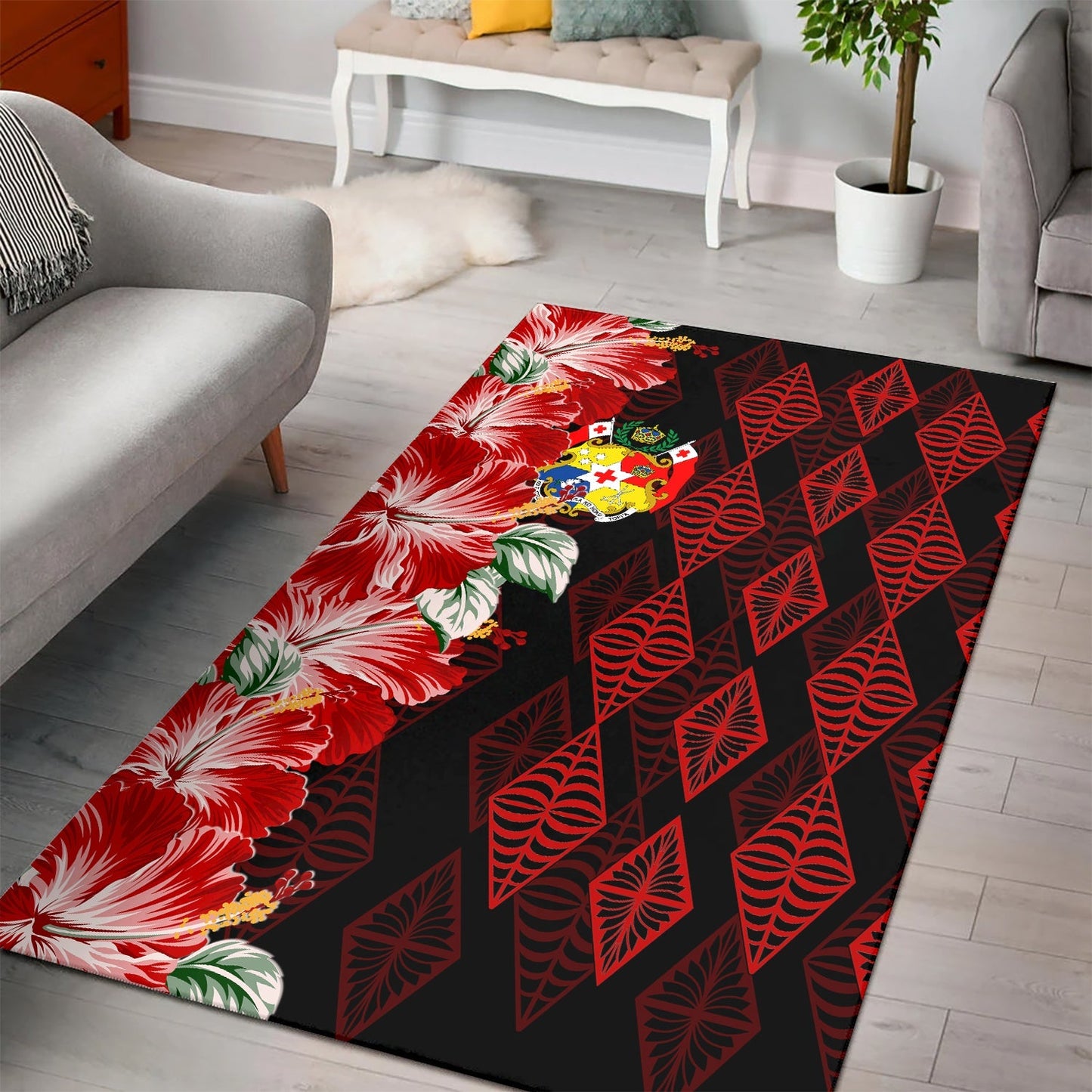 Tonga Rug Diamond Style Mix Hibiscus Black