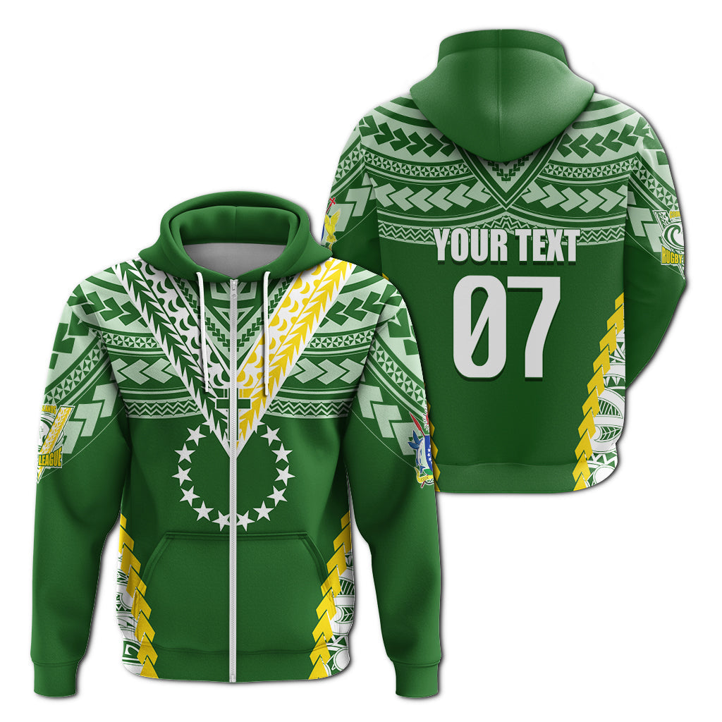 ( Personalized) Cook Islands Rugby Medallion of Stars Zip Up Hoodie