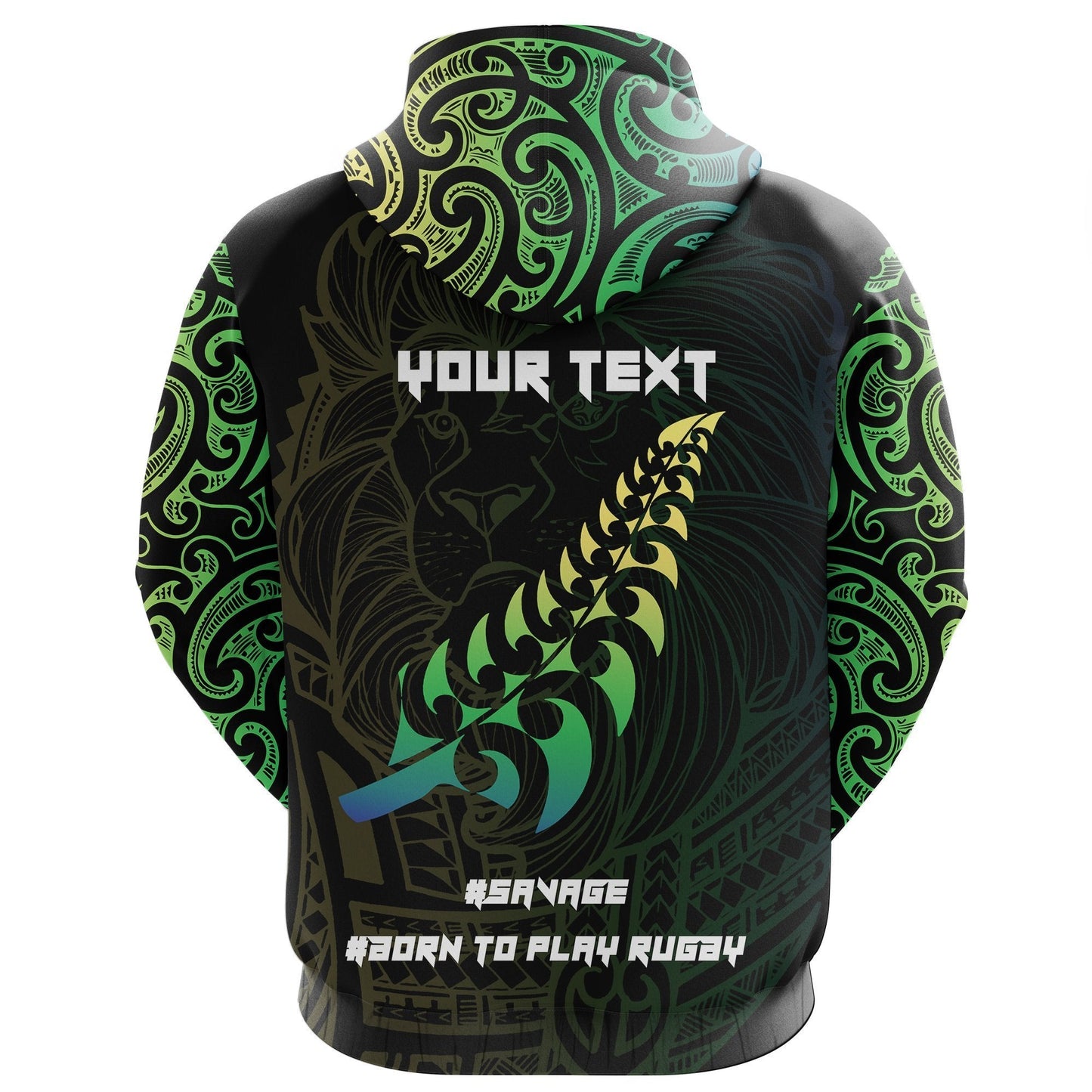 Maori Lion Rugby Zip Hoodie Green Customized