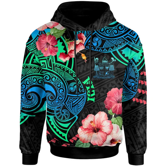 Fiji Flowers Hoodie Island Polynesian Fiji Zip Hoodie